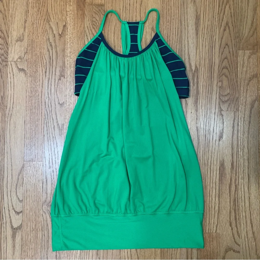 Lululemon Athletica No Limits 2 in 1 Green and Navy Stripe Strappy Tank Top - Picture 5 of 9
